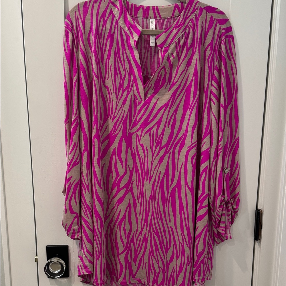 Chic Zebra Print Blouse in Pink and Beige